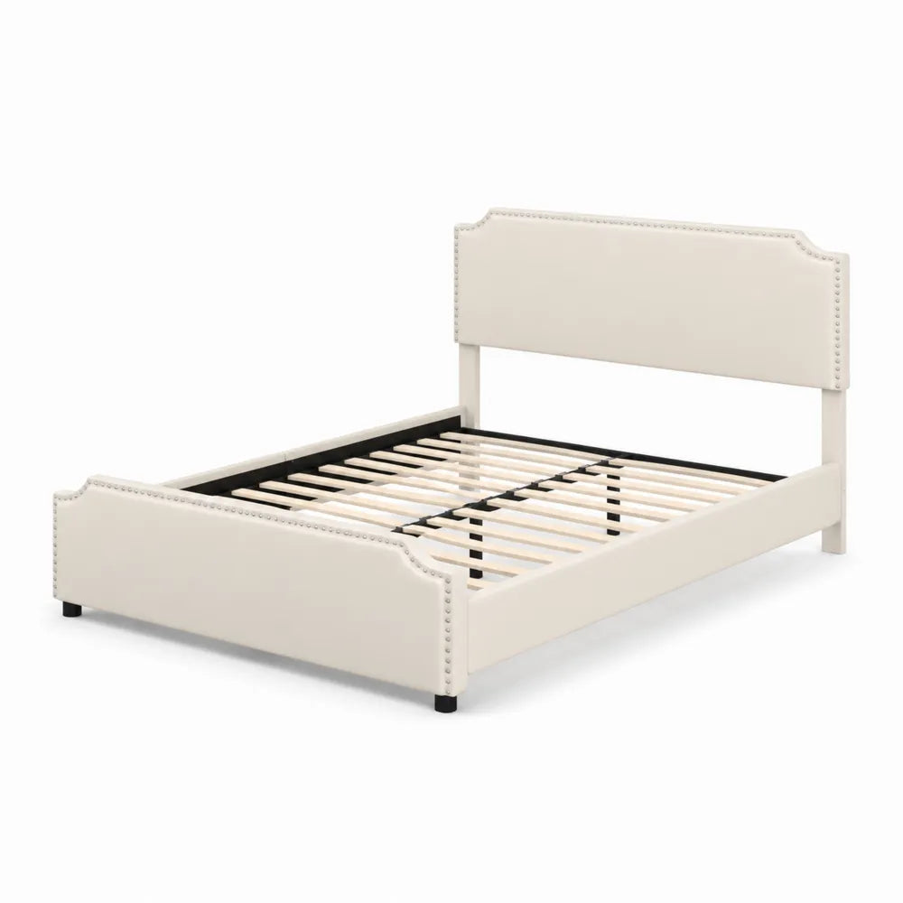 Doppelbett Holzrahmen mit PU-Leder Creme 200x140 cm