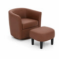 Brauner Ledersessel mit Hocker