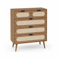 Kommode aus Holz mit 5 Schubladen und Rattan