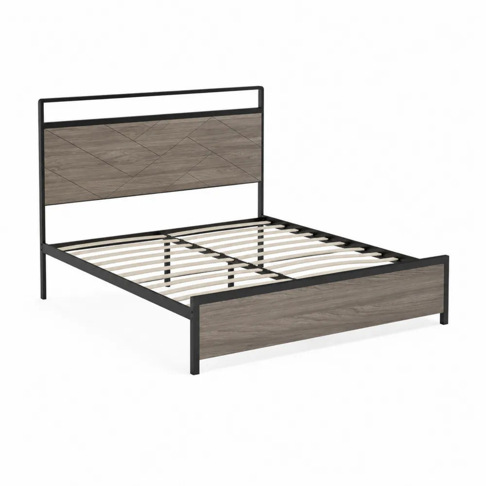 Doppelbett Metallrahmen Schwarz Holzoptik 200x160 cm