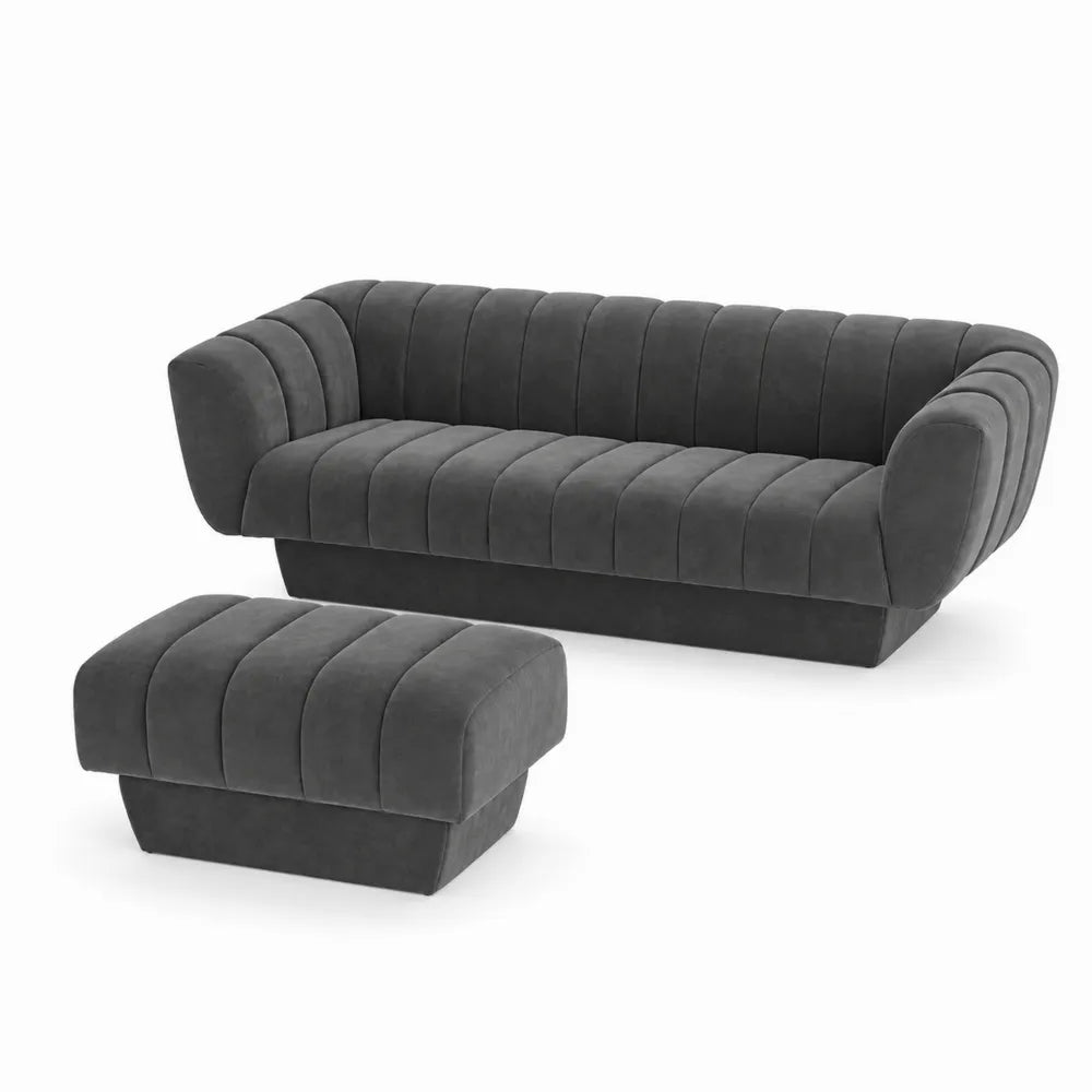 Sofa-Set Dunkelgrau Samt mit Hocker