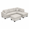 Ecksofa mit Hocker Stoff Beige