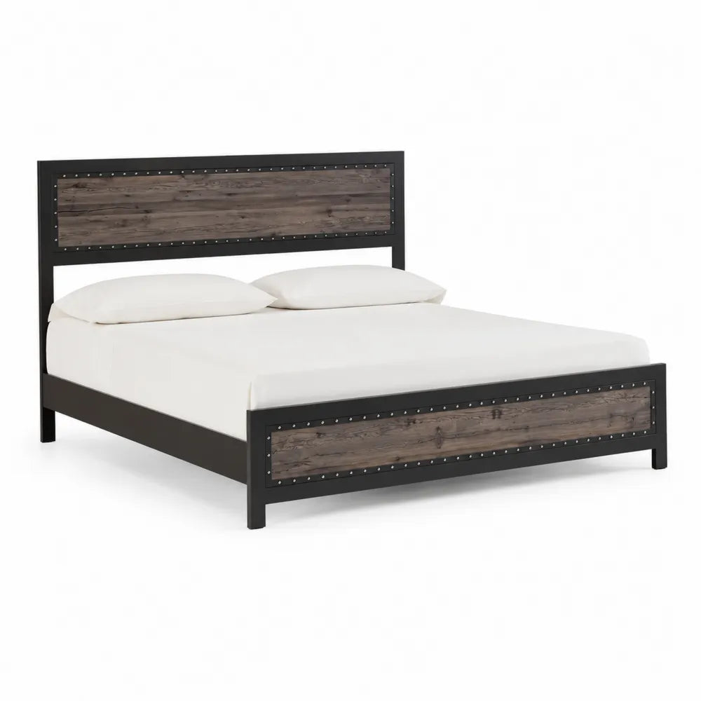 Doppelbett Metall-Holz Schwarz/Braun 200x160cm