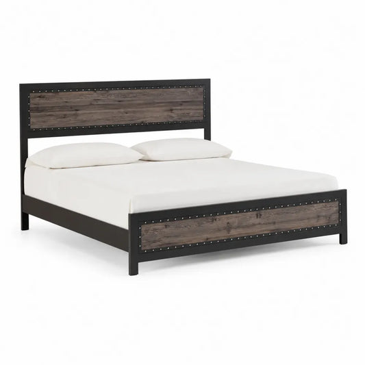 Doppelbett Metall-Holz Schwarz/Braun 200x160cm