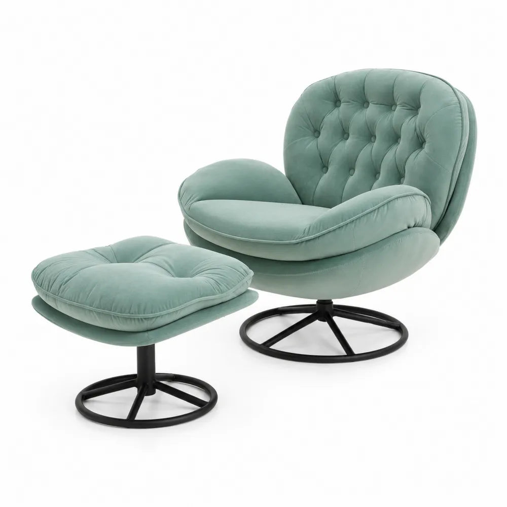 Sessel mit Hocker Set Samt Metallrahmen Grün
