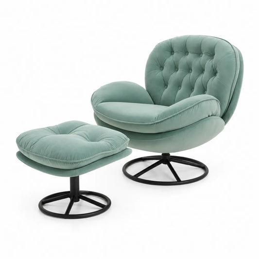 Sessel mit Hocker Set Samt Metallrahmen Grün
