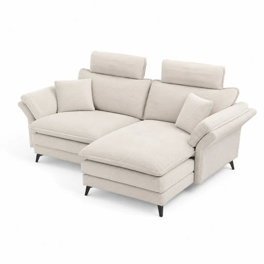 Ecksofa mit Recamiere Beige Cordstoff Metallbeine 245x160x85 cm